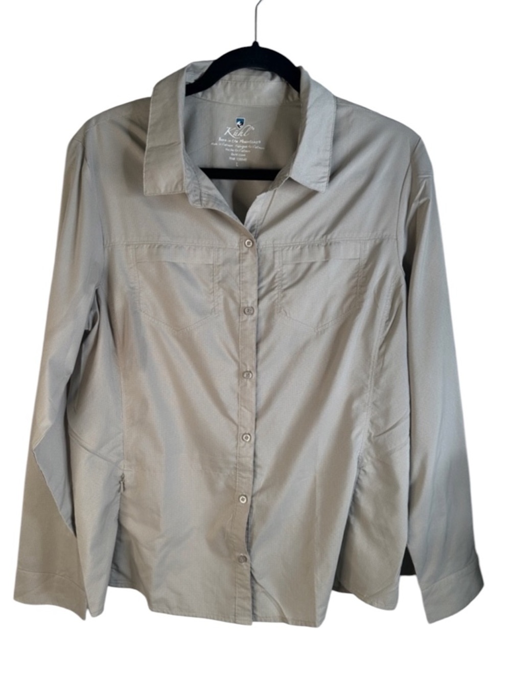 Kuhl Women's Cream Micro Check Performance Lightweight Hiking Button Down Top